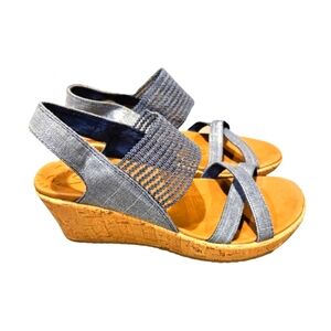 Skechers Neverly High Tea Women's Blue Cork Wedge Heel‎ Sandals. Size 7